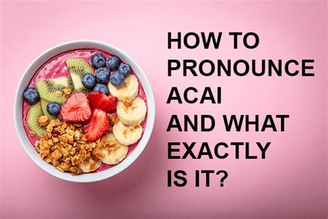 Jun 5, 2023 · Acai is a popular superfood that has been around for many years. The correct pronunciation of "acai" is often misunderstood. This article is a guide to pronouncing the word correctly, and includes tips, tricks, and variations in different languages and regions. 